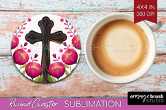 Easter Round Coaster - Floral Easter Coaster PNG Sublimation Product Image 1