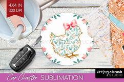 Easter Car Coaster - Floral Easter Coaster PNG Sublimation Product Image 1