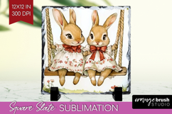 Easter Slate PNG - Floral Easter Square Slate Sublimation Product Image 1