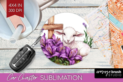 Easter Car Coaster - Floral Easter Coaster PNG Sublimation Product Image 1