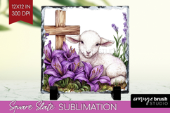 Easter Slate PNG - Floral Easter Square Slate Sublimation Product Image 1