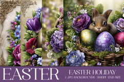 Easter Backgrounds, Easter Card, Bunny, Easter Flowers, s1 Product Image 1