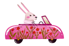 Whimsical Spring Bunny Car Clipart Set Floral Pink Retro Car Product Image 2