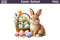 Bunny Basket Eggs Clipart | Spring Animal Sublimation Product Image 1