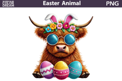 Highland Cow Easter Clipart | Spring Farm Animal Sublimatio Product Image 1