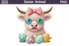 Highland Cow Easter Clipart | Spring Farm Animal Sublimatio Product Image 1