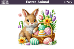 Bunny Basket Eggs Clipart | Spring Animal Sublimation Product Image 1