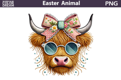 Highland Cow Glasses Bow Clipart | Spring Farm Animal Sublim Product Image 1