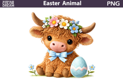 Highland Cow Easter Clipart | Spring Farm Animal Sublimatio Product Image 1