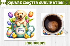 Easter Square Coaster | Easter Dog in mug Sublimation Product Image 1