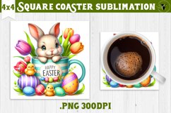 Easter Square Coaster | Easter rabbit in mug Sublimation Product Image 1
