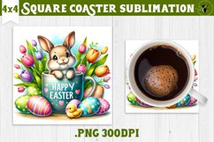 Easter Square Coaster | Easter rabbit in mug Sublimation Product Image 1