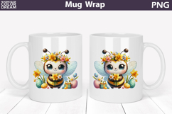 Easter Bee Mug Wrap PNG | Spring Floral Sublimation Product Image 1