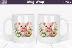 Pig Floral Mug Wrap | Spring Animal Mug Sublimation Product Image 1