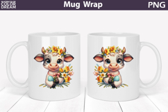 Easter Highland Cow Mug Wrap PNG | Spring Floral Sublimation Product Image 1