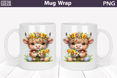 Easter Highland Cow Mug Wrap PNG | Spring Floral Sublimation Product Image 1