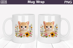 Cat Floral Mug Wrap | Spring Animal Mug Sublimation Product Image 1