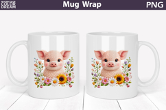 Pig Floral Mug Wrap | Spring Animal Mug Sublimation Product Image 1