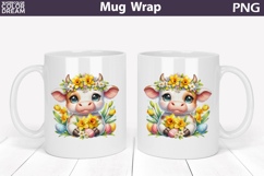 Easter Highland Cow Mug Wrap PNG | Spring Floral Sublimation Product Image 1