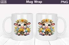 Easter Highland Cow Mug Wrap PNG | Spring Floral Sublimation Product Image 1