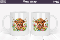 Highland Cow Floral Mug Wrap | Spring Animal Mug Sublimation Product Image 1