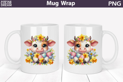 Easter Highland Cow Mug Wrap PNG | Spring Floral Sublimation Product Image 1