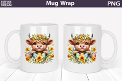 Easter Highland Cow Mug Wrap PNG | Spring Floral Sublimation Product Image 1