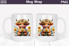 Easter Highland Cow Mug Wrap PNG | Spring Floral Sublimation Product Image 1