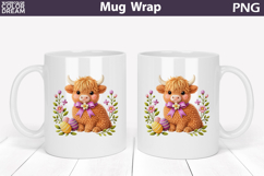 Highland Cow Floral Easter Eggs Mug Wrap | Spring Animal Mug Product Image 1