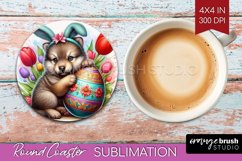 Easter Animals Round Coaster - Bunny Ears Coaster PNG Product Image 1