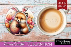Easter Animals Round Coaster - Bunny Ears Coaster PNG Product Image 1