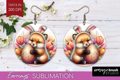 Easter Animals Round Earrings - Bunny Ears PNG Sublimation Product Image 1