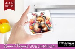 Easter Animals Magnet Sublimation - Bunny Ears Square Magnet Product Image 1