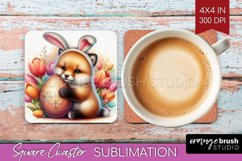 Easter Animals Square Coaster - Bunny Ears Coaster PNG Product Image 1
