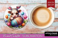 Easter Animals Round Coaster - Bunny Ears Coaster PNG Product Image 1