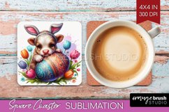 Easter Animals Square Coaster - Bunny Ears Coaster PNG Product Image 1