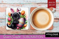 Easter Animals Square Coaster - Bunny Ears Coaster PNG Product Image 1