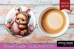 Easter Animals Round Coaster - Bunny Ears Coaster PNG Product Image 1