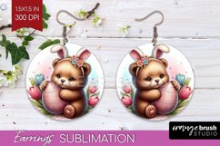 Easter Animals Round Earrings - Bunny Ears PNG Sublimation Product Image 1
