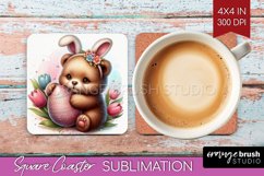 Easter Animals Square Coaster - Bunny Ears Coaster PNG Product Image 1