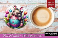 Easter Animals Round Coaster - Bunny Ears Coaster PNG Product Image 1
