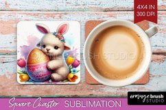 Easter Animals Square Coaster - Bunny Ears Coaster PNG Product Image 1
