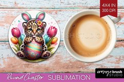 Easter Animals Round Coaster - Bunny Ears Coaster PNG Product Image 1