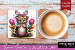 Easter Animals Square Coaster - Bunny Ears Coaster PNG Product Image 1