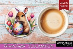 Easter Animals Round Coaster - Bunny Ears Coaster PNG Product Image 1