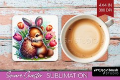 Easter Animals Square Coaster - Bunny Ears Coaster PNG Product Image 1