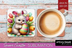 Easter Animals Square Coaster - Bunny Ears Coaster PNG Product Image 1