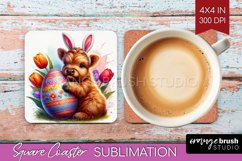 Easter Animals Square Coaster - Bunny Ears Coaster PNG Product Image 1