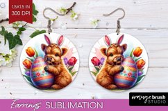 Easter Animals Round Earrings - Bunny Ears PNG Sublimation Product Image 1