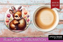Easter Animals Round Coaster - Bunny Ears Coaster PNG Product Image 1